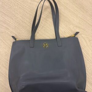 Joy Mangano Gray Leather Tote with Gold Logo